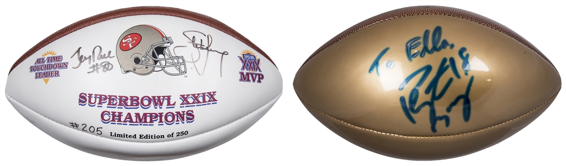 Lot Of 2 Super Bowl MVP Signed Footballs - Peyton Manning, Rice and Young (Beckett)